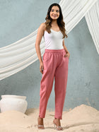 Mauve Pink Regular Fit Elastic Cotton Trouser