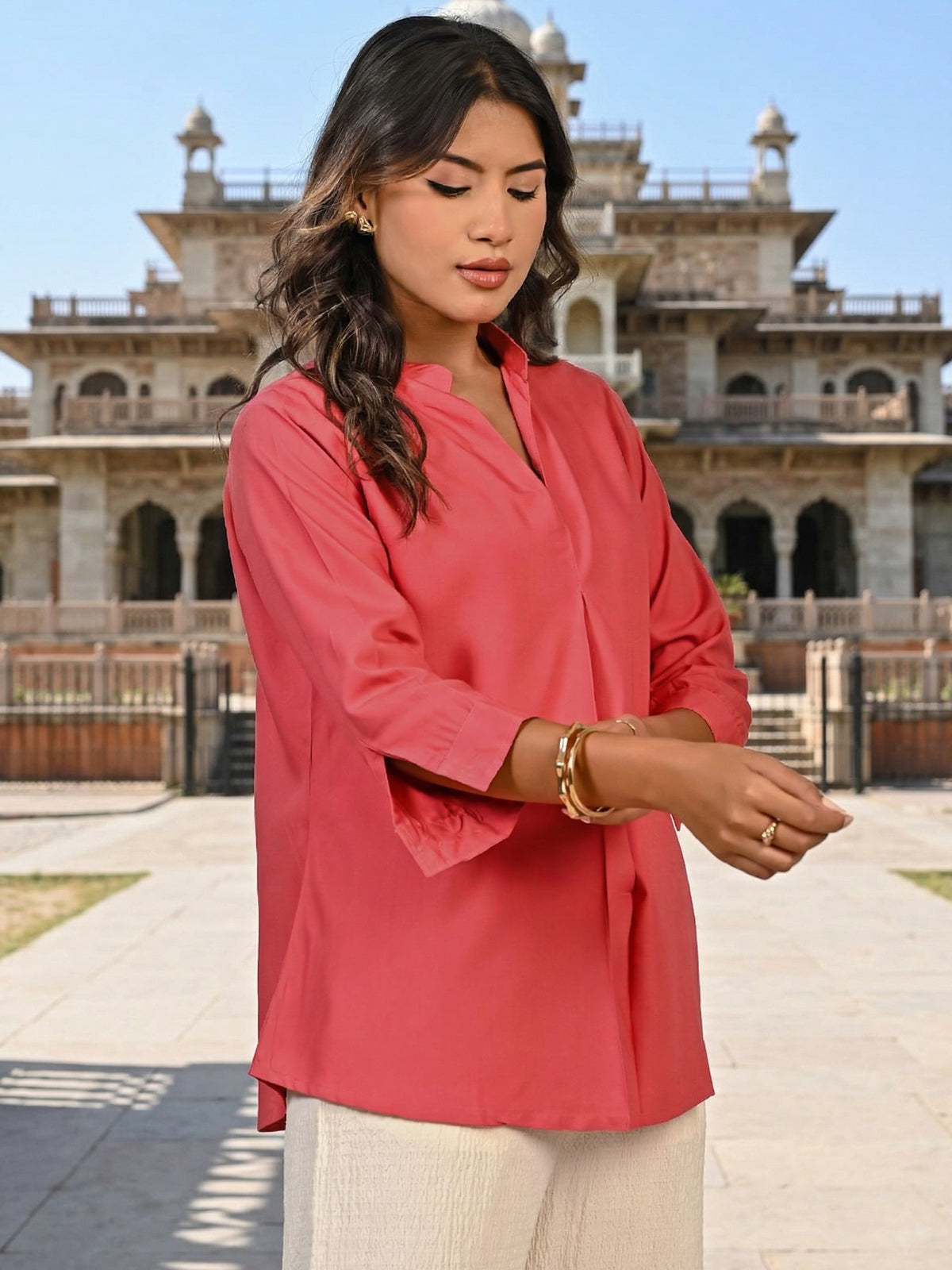 MauvePink Viscose Pleated Top