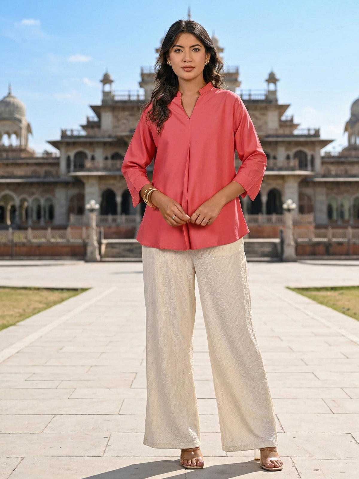 MauvePink Viscose Pleated Top