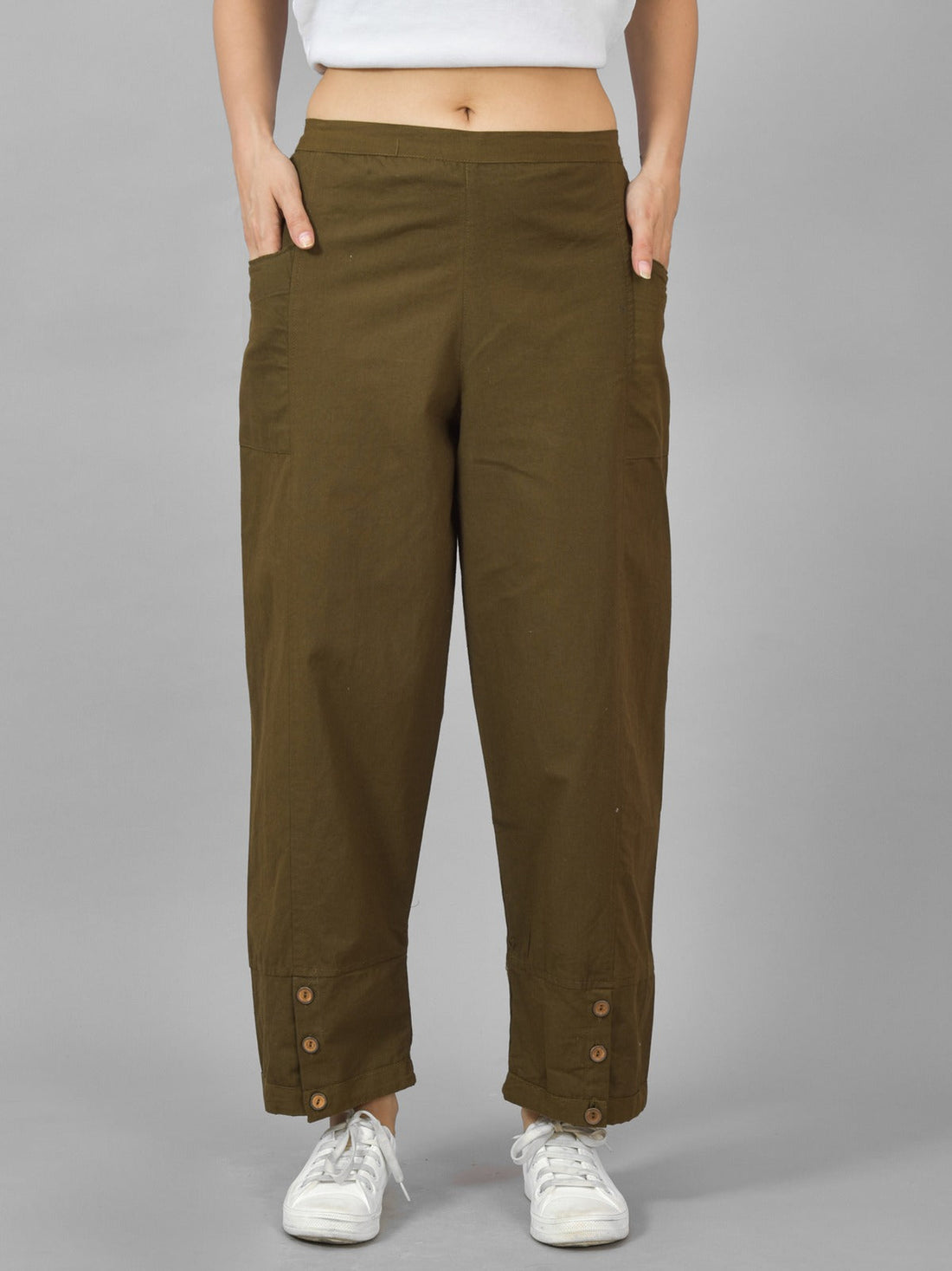 Mehndi & NavyBlue Cotton Straight Cargo Pant Combo