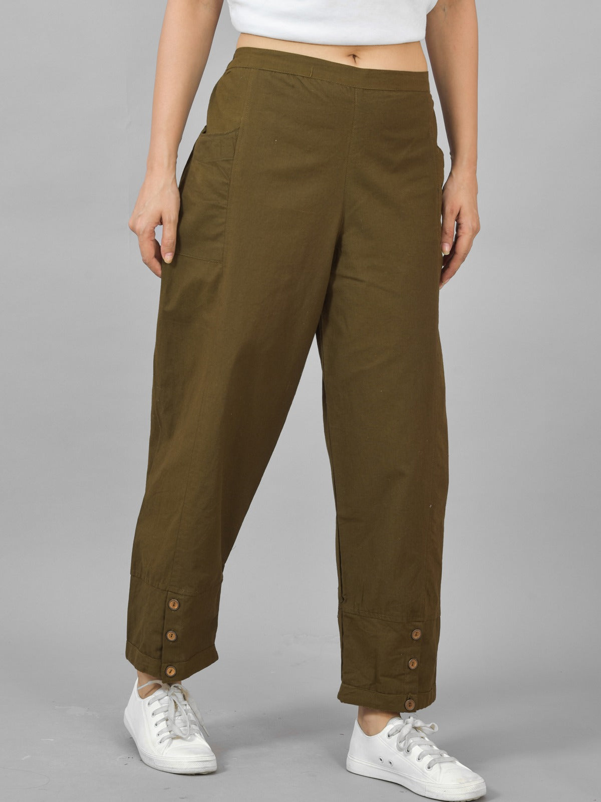 Mehndi & Wine Cotton Straight Cargo Pant Combo