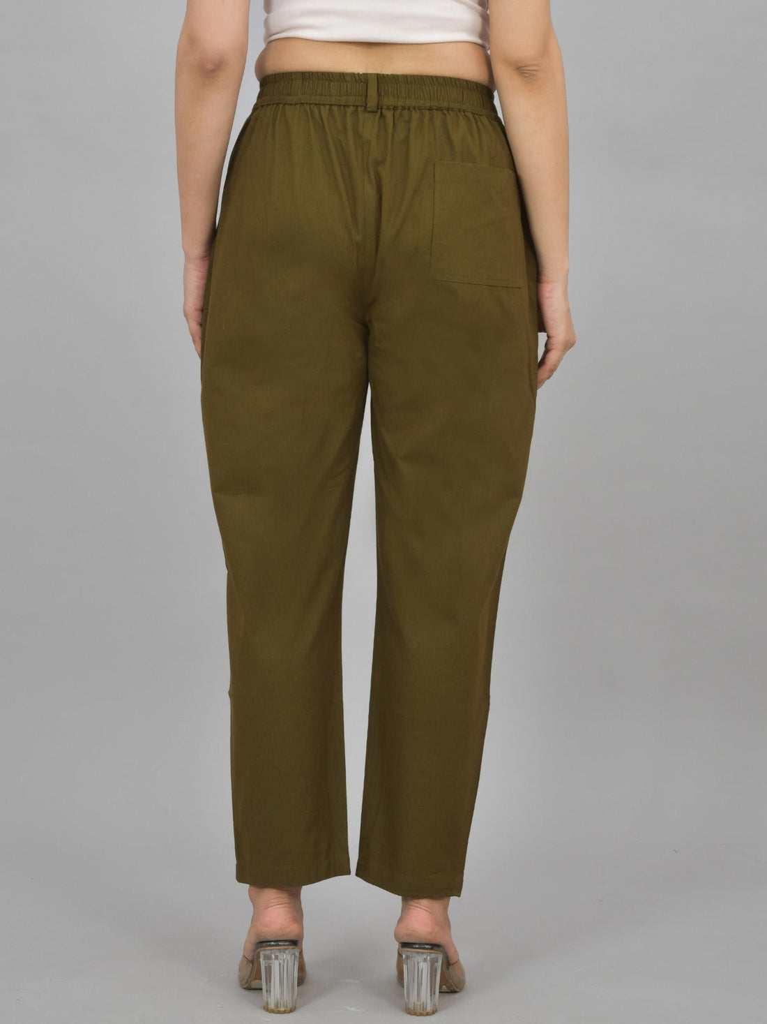 Mehendi Green Regular Fit Cotton Formal Trouser