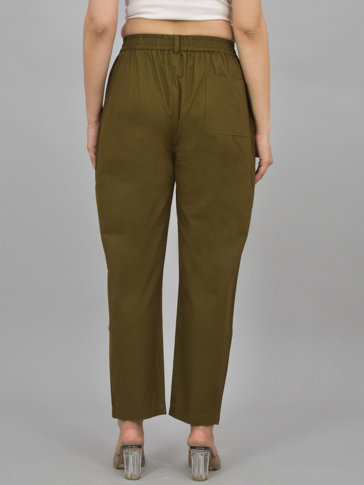 Mehendi Green Regular Fit Cotton Formal Trouser