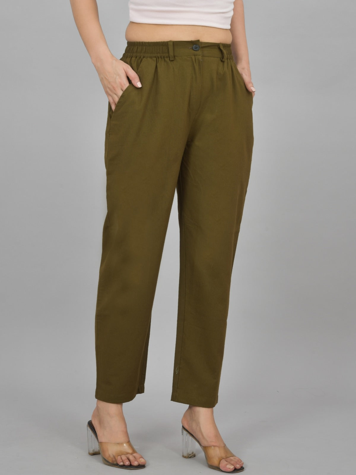 Mehndi & Wine-Regular Fit Cotton Formal Trouser Combo