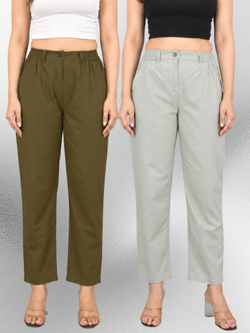 Mehndi & Melnage-Regular Fit Cotton Formal Trouser Combo