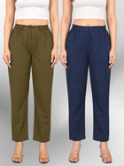 Mehndi & Navyblue Regular Fit Cotton Formal Trouser Combo