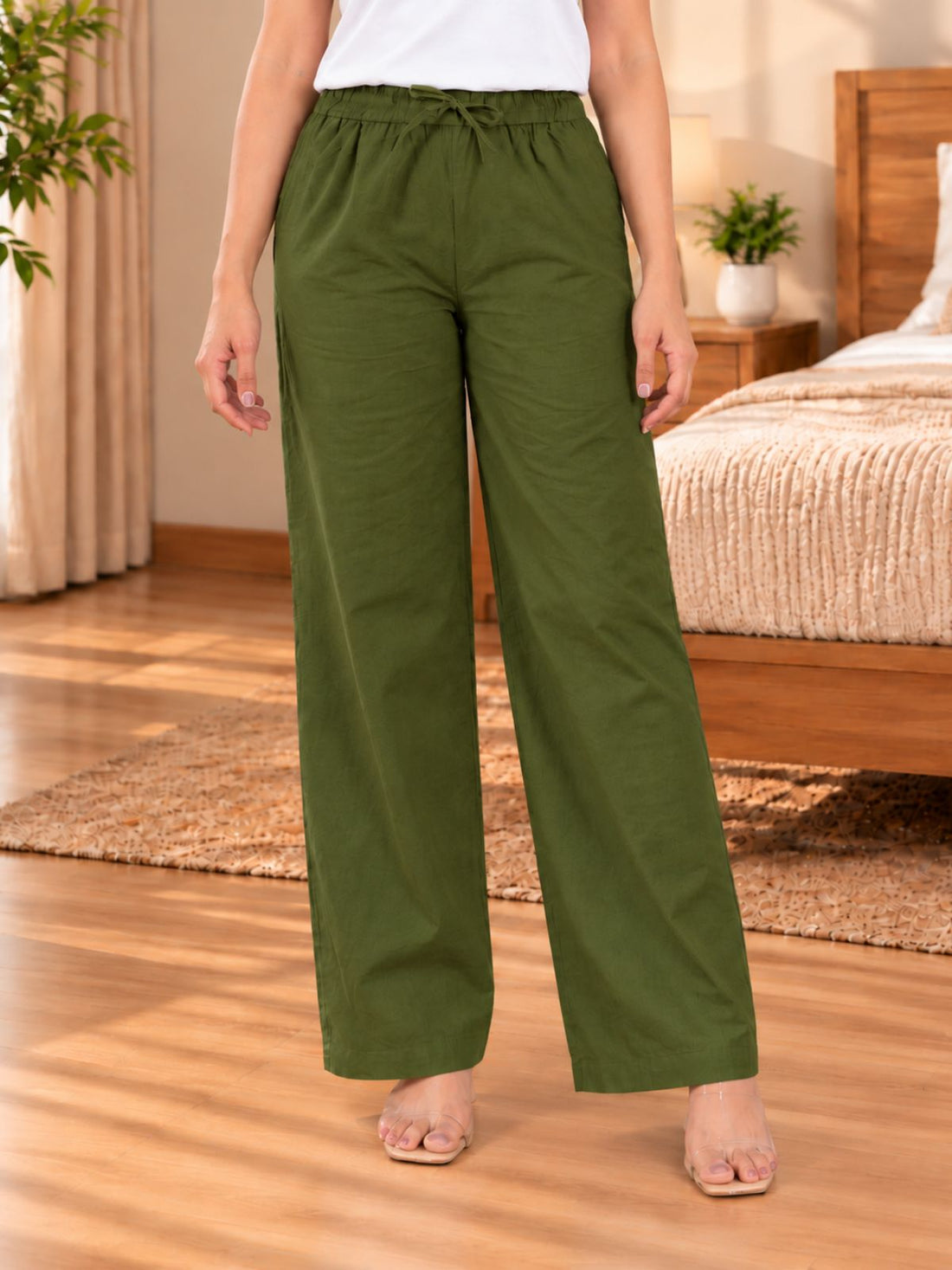 Mehndi Cotton Solid Payjama Pants