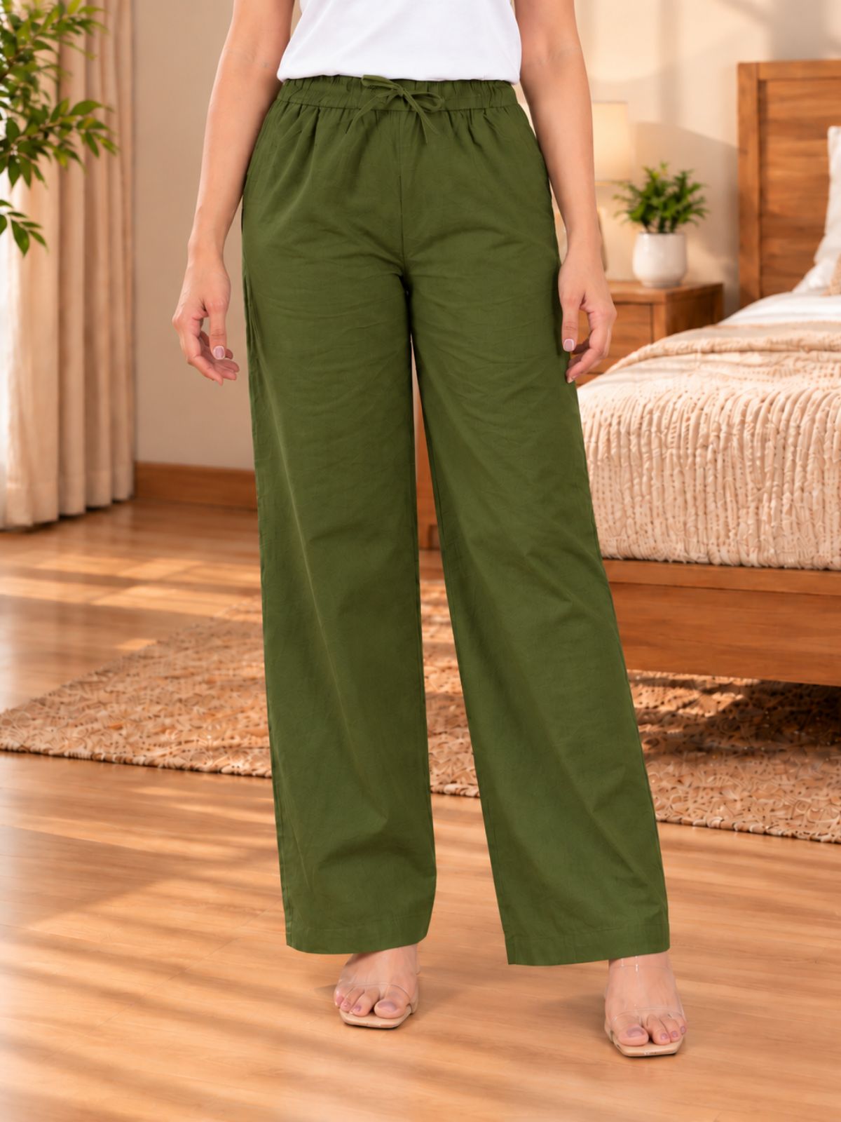 Mehndi Cotton Solid Payjama Pants