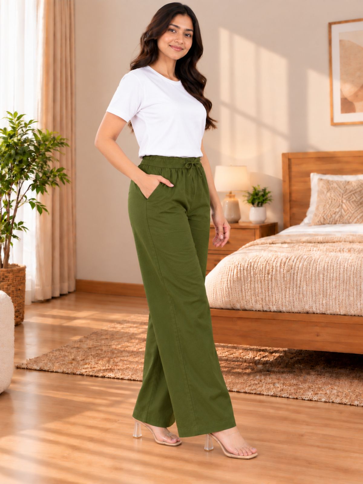 Mehndi Cotton Solid Payjama Pants