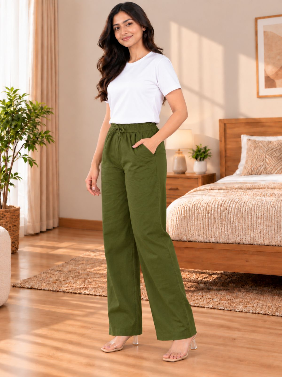Mehndi Cotton Solid Payjama Pants