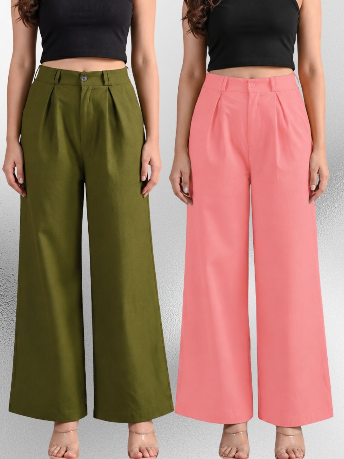 Mehndi & Pink-Cotton Wide Leg Pants Combo