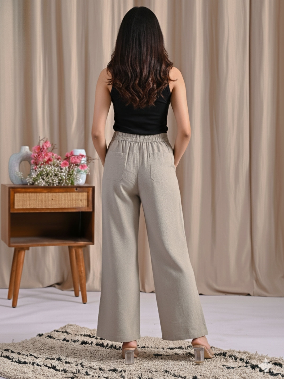 Melange Grey Cotton Wide Leg Pants