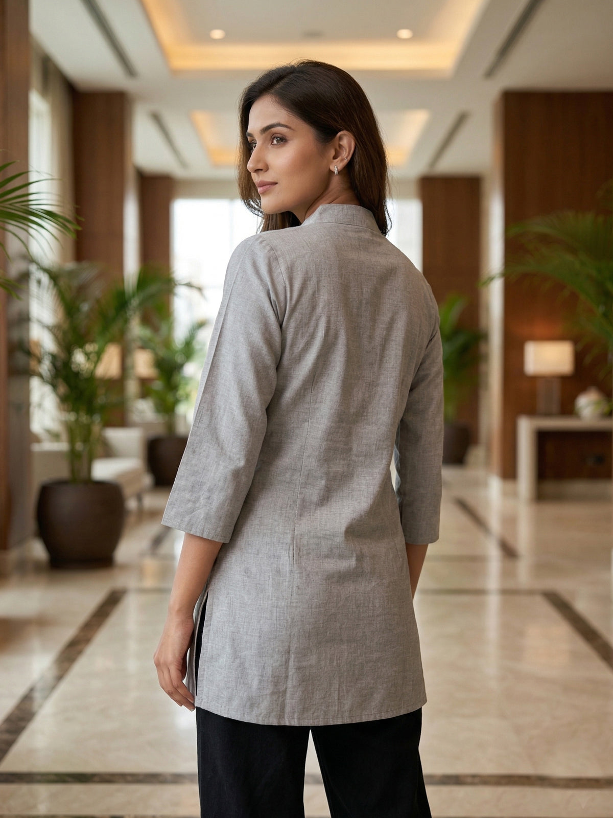 Melange Handloom Cotton Front-Slit Short Kurti