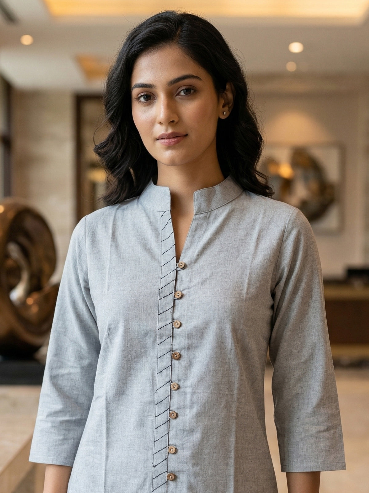 Melange Handloom Cotton Front-Slit Short Kurti