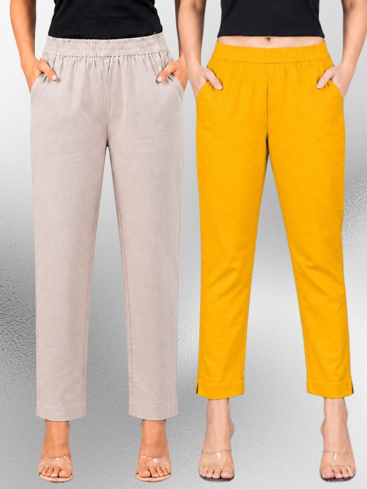 Melange & Mustard Regular Fit Elastic Cotton Trouser Combo