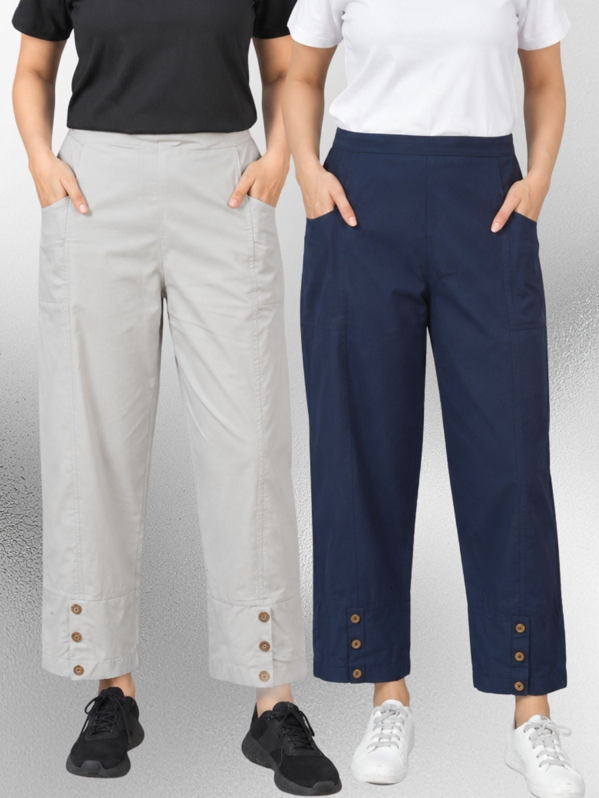 Melange & NavyBlue Cotton Straight Cargo Pant Combo