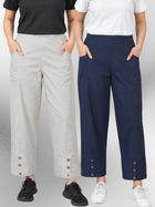 Melange & NavyBlue Cotton Straight Cargo Pant Combo