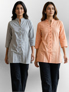 Melange & Orange Handloom Cotton Front-Slit Short Kurti Combo