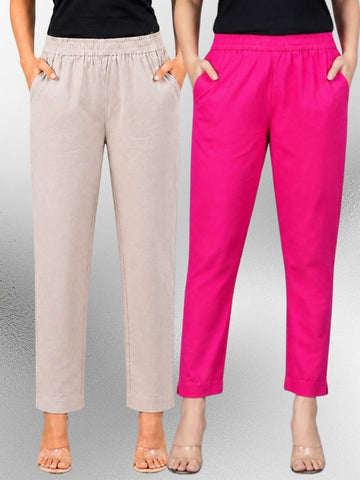 Melange & Rani Regular Fit Elastic Cotton Trouser Combo
