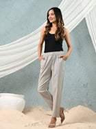 Melage Grey Regular Fit Elastic Cotton Trouser