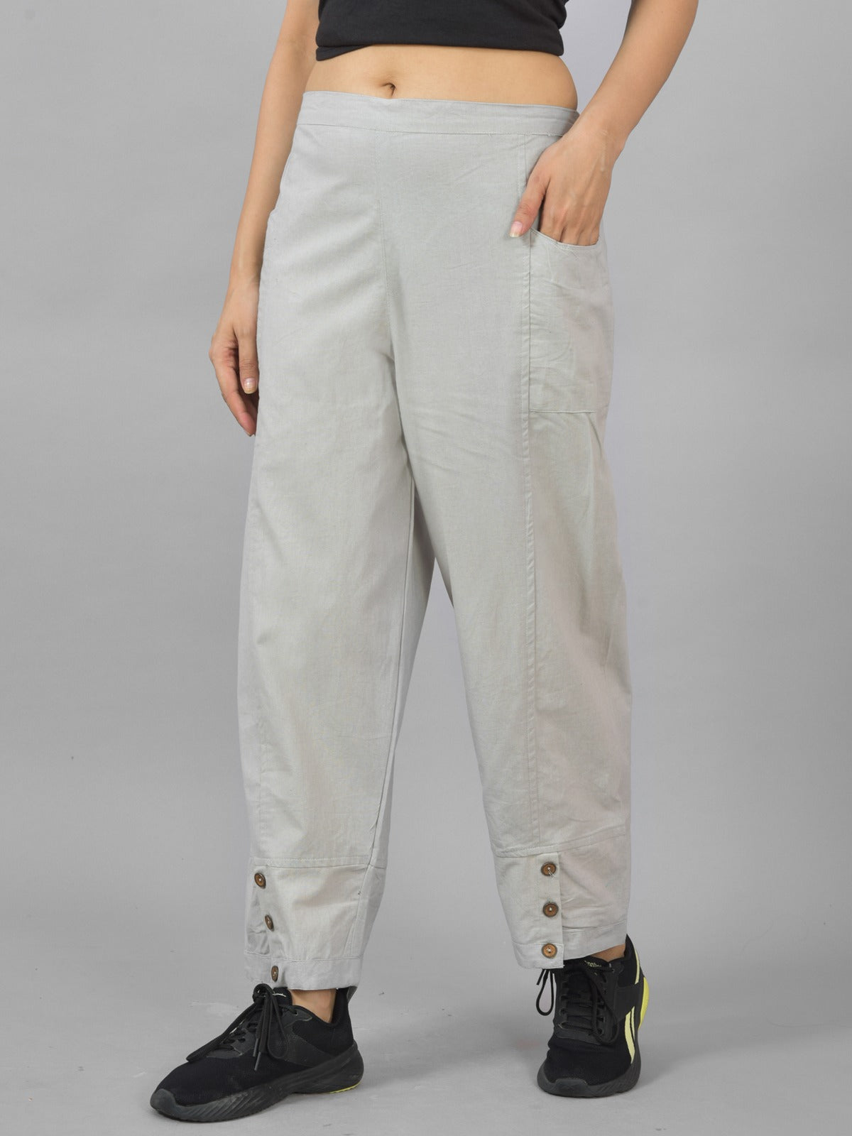 Melange & TealBlue Cotton Straight Cargo Pant Combo