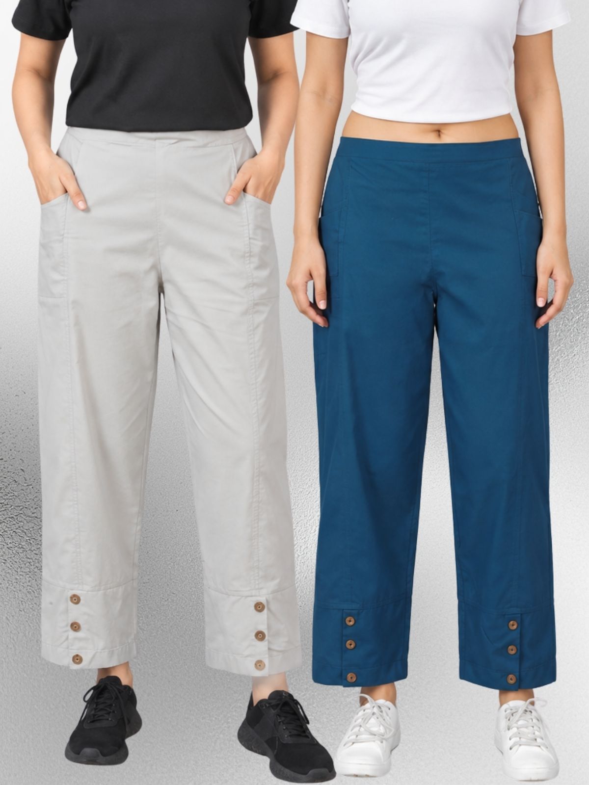 Melange & TealBlue Cotton Straight Cargo Pant Combo