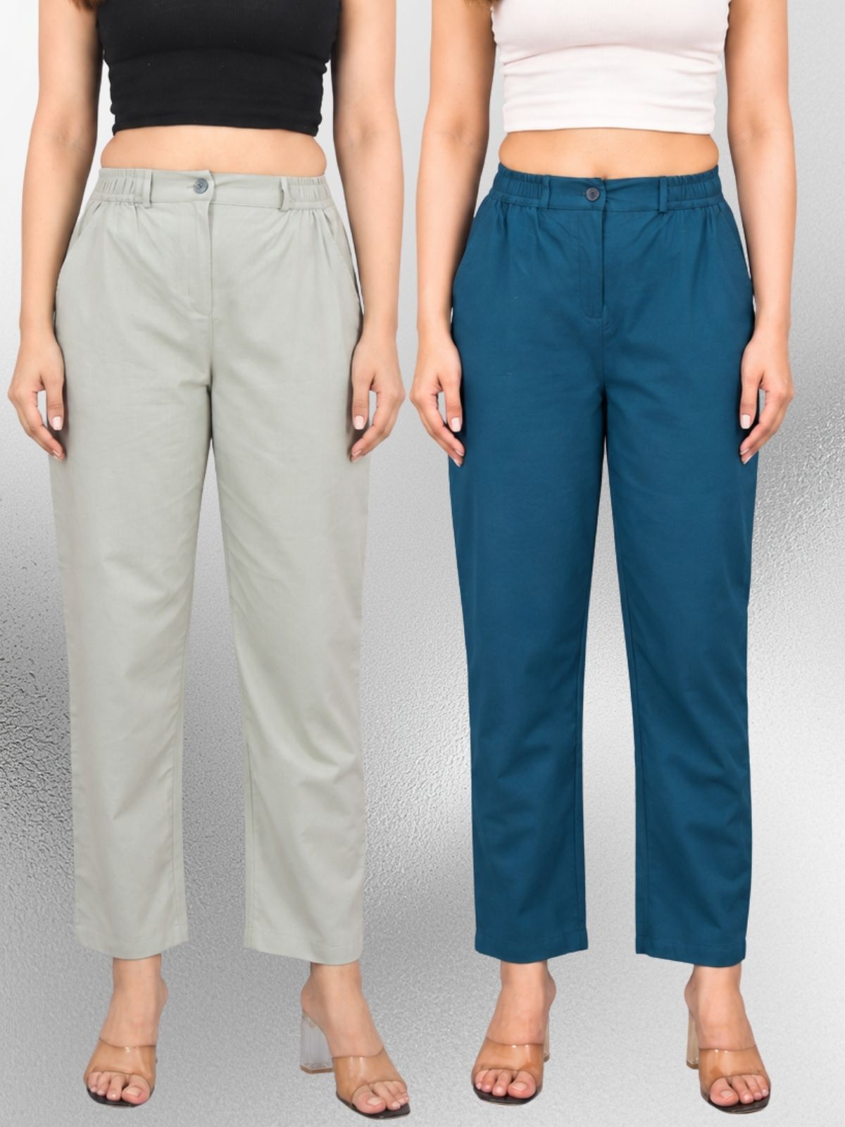 Melange & Tealblue-Regular Fit Cotton Formal Trouser Combo
