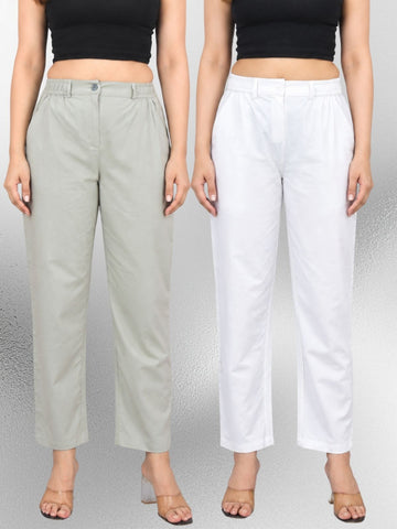 Melange & White-Regular Fit Cotton Formal Trouser Combo