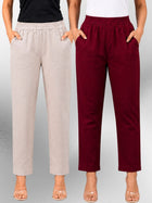 Melange & Wine Regular Fit Elastic Cotton Trouser Combo