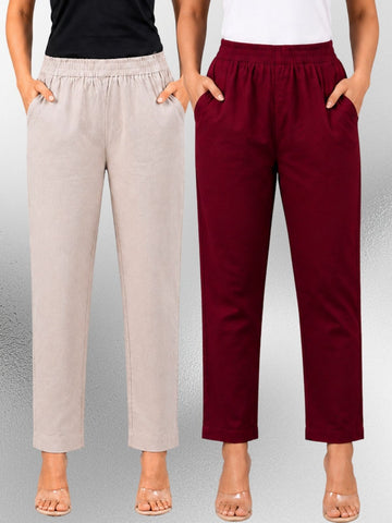 Melange & Wine Regular Fit Elastic Cotton Trouser Combo