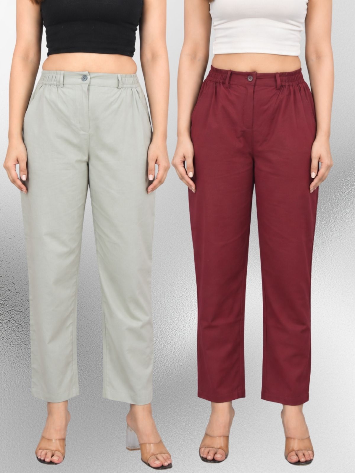 Melange & Wine-Regular Fit Cotton Formal Trouser Combo