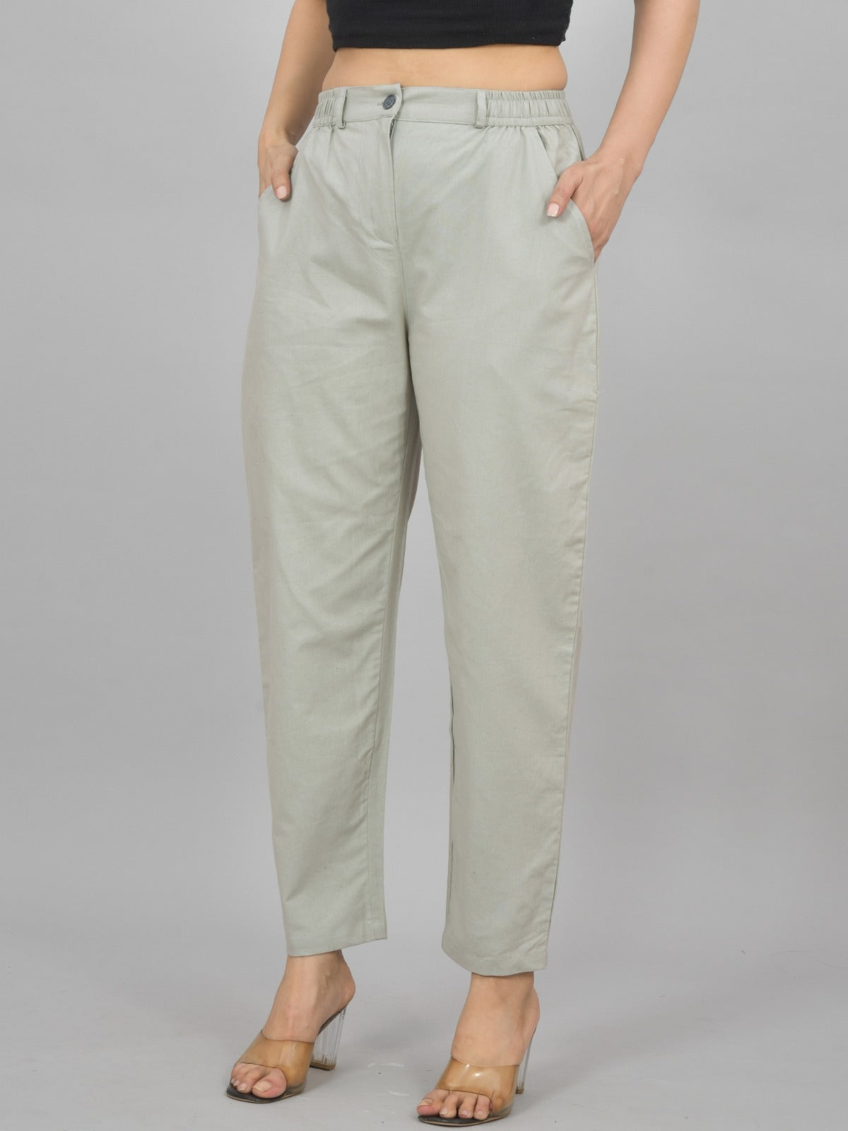 Melange & White-Regular Fit Cotton Formal Trouser Combo