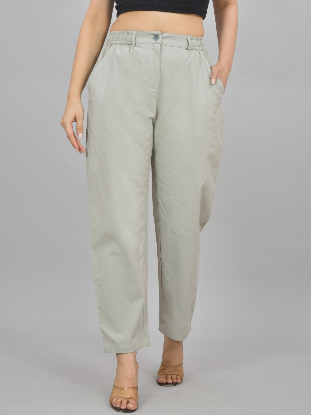 Melange & White-Regular Fit Cotton Formal Trouser Combo