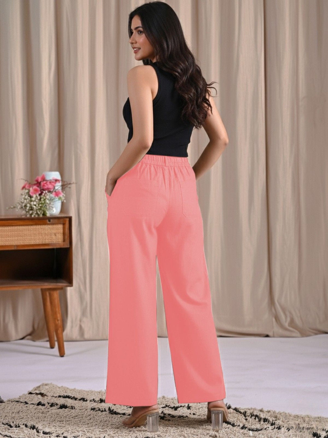 Mauve Pink Cotton Wide Leg Pants