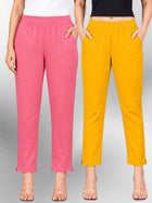 Mauvepink & Mustard Regular Fit Elastic Cotton Trouser Combo