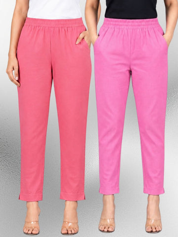 Mauvepink & Pink Regular Fit Elastic Cotton Trouser Combo
