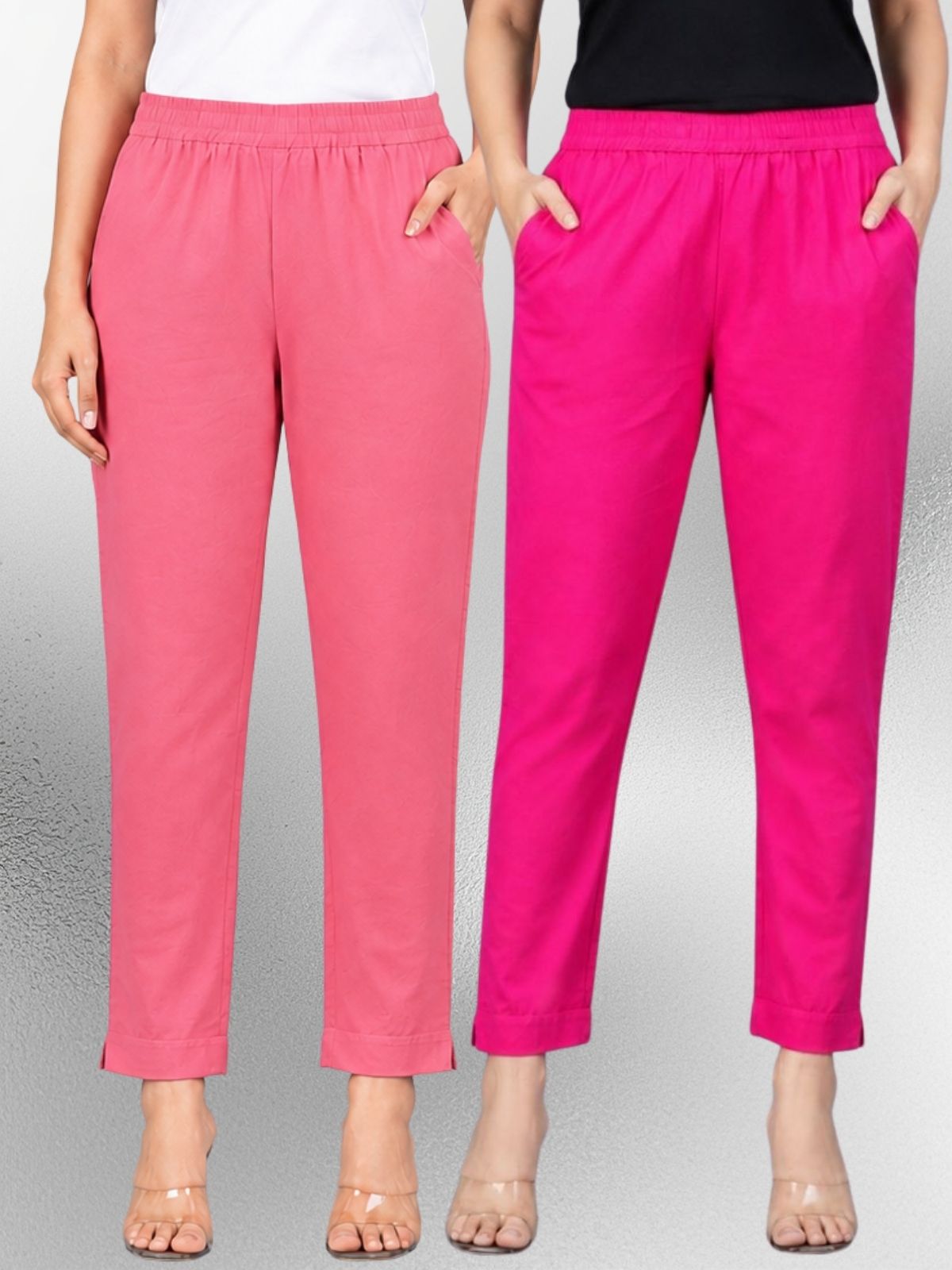 Mauvepink & Rani Regular Fit Elastic Cotton Trouser Combo