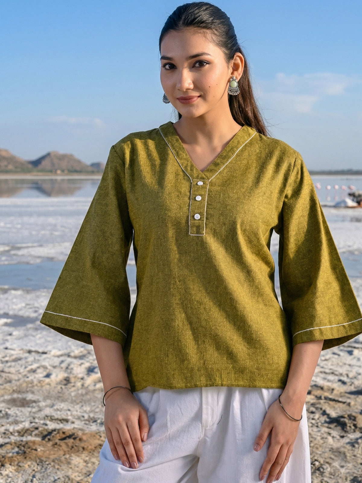 Mustard Handloom Anchor Thread Top