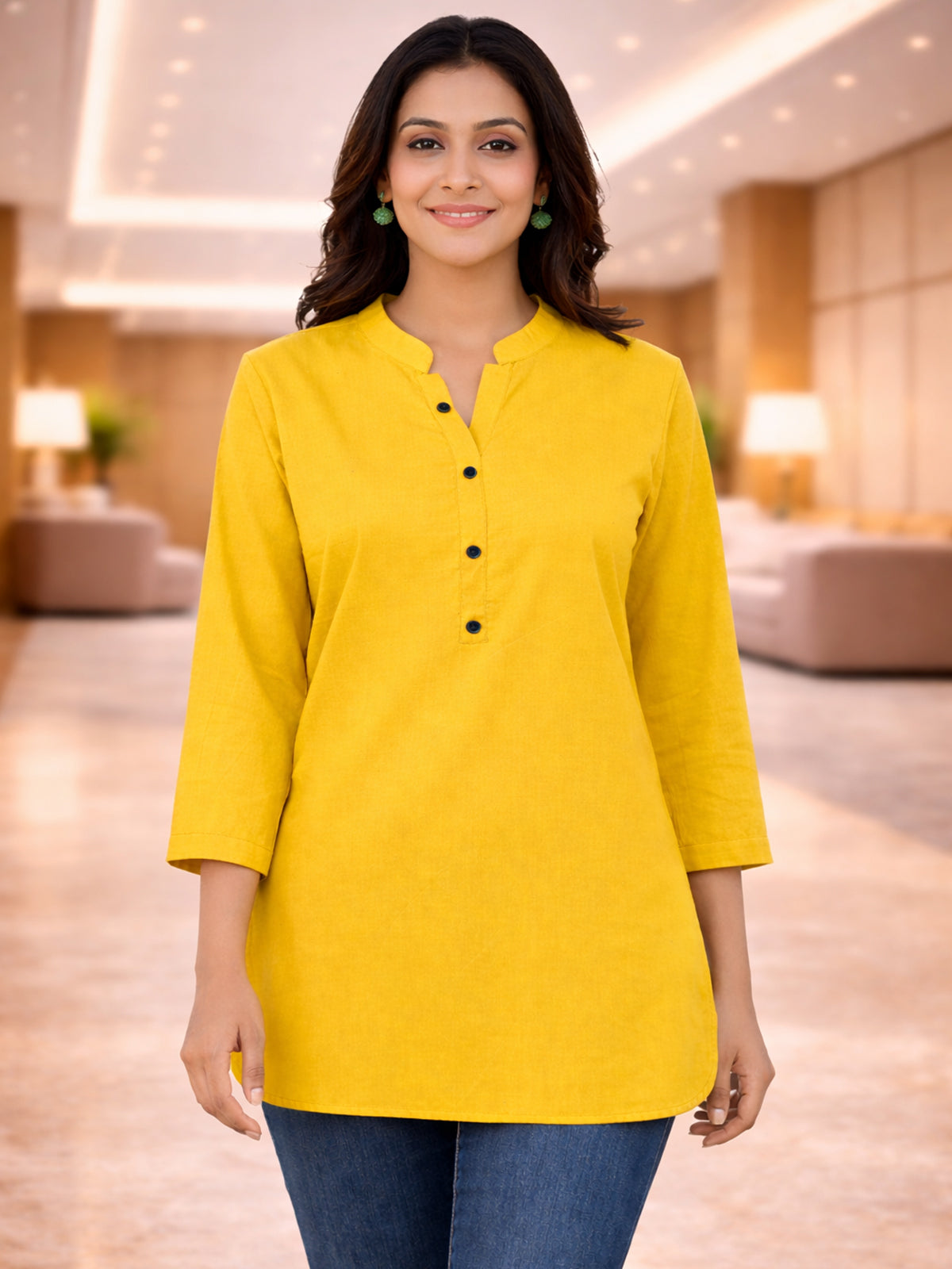 Yellow Everyday Cotton Tops