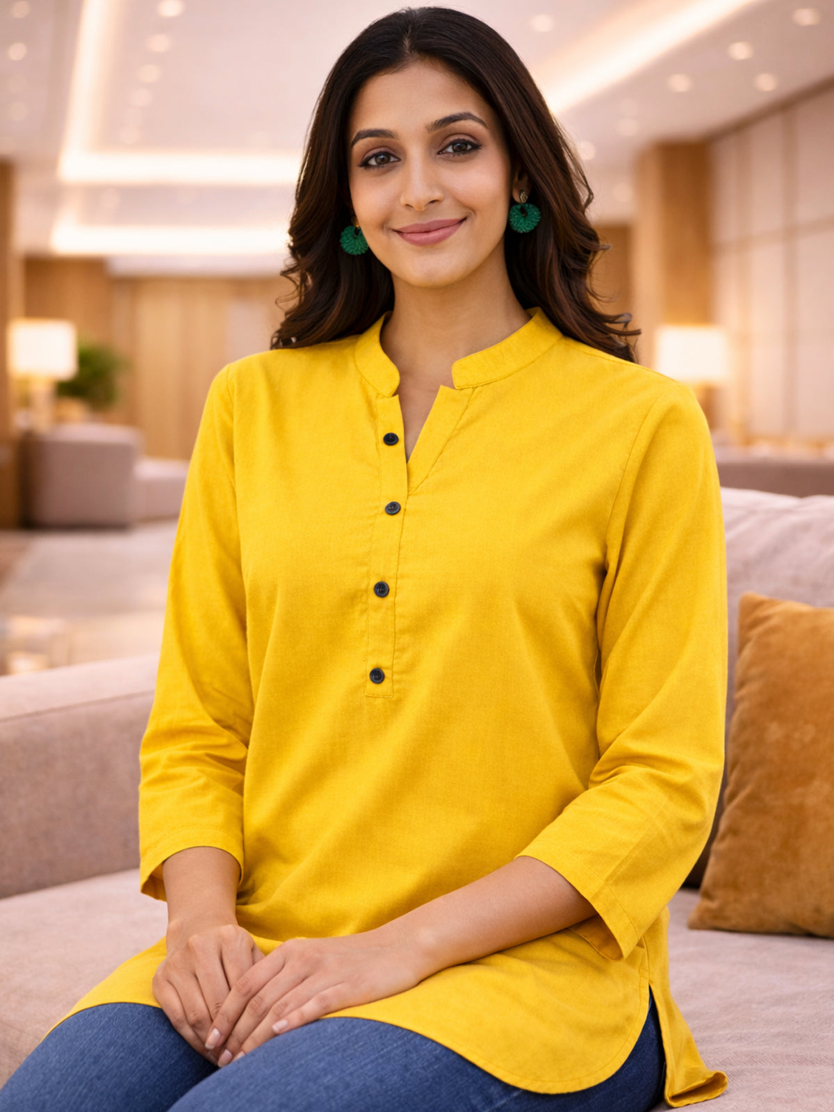 Yellow Everyday Cotton Tops