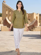 Mustard Handloom Cotton Yoke Top