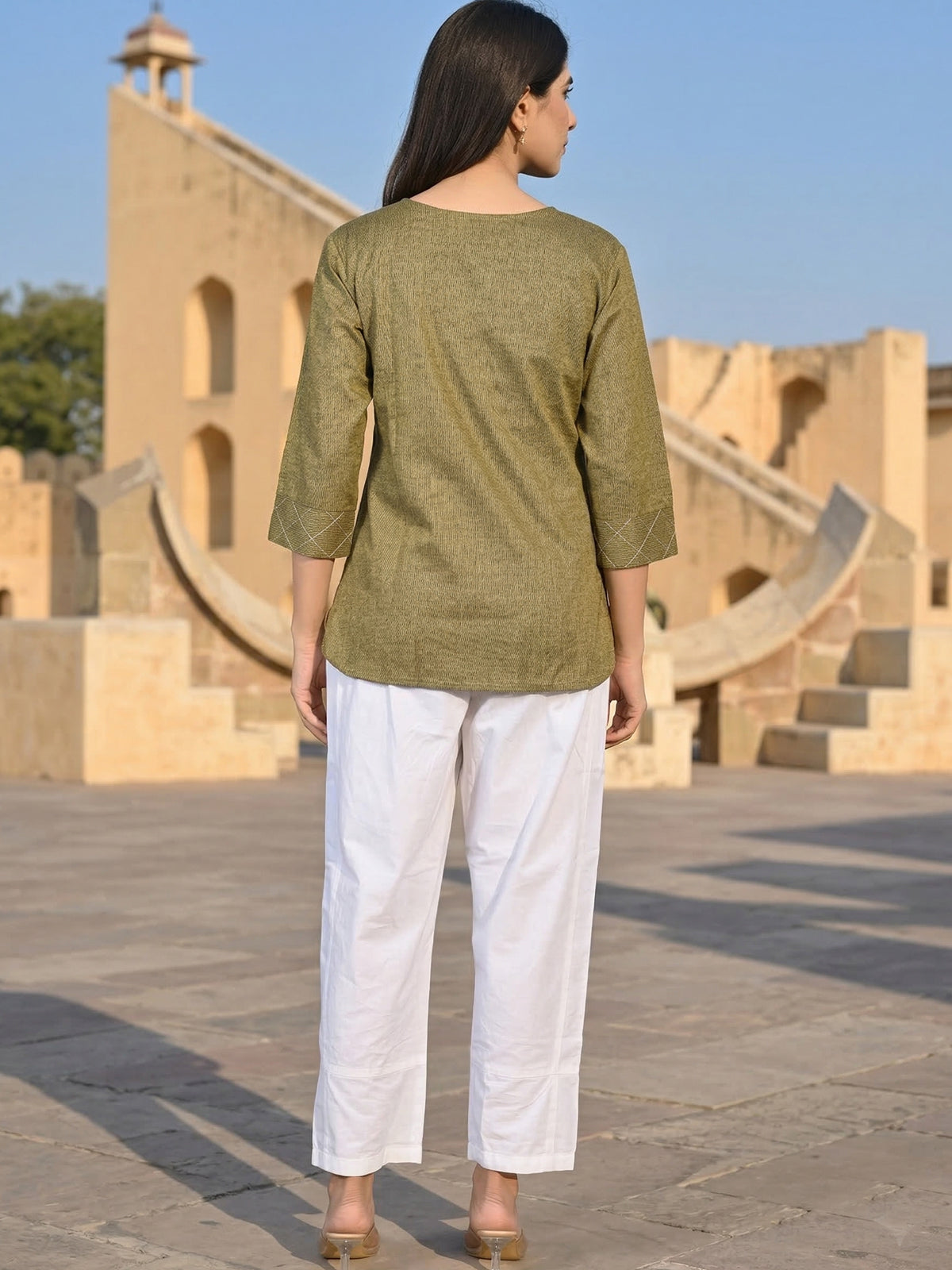 Mustard Handloom Cotton Yoke Top