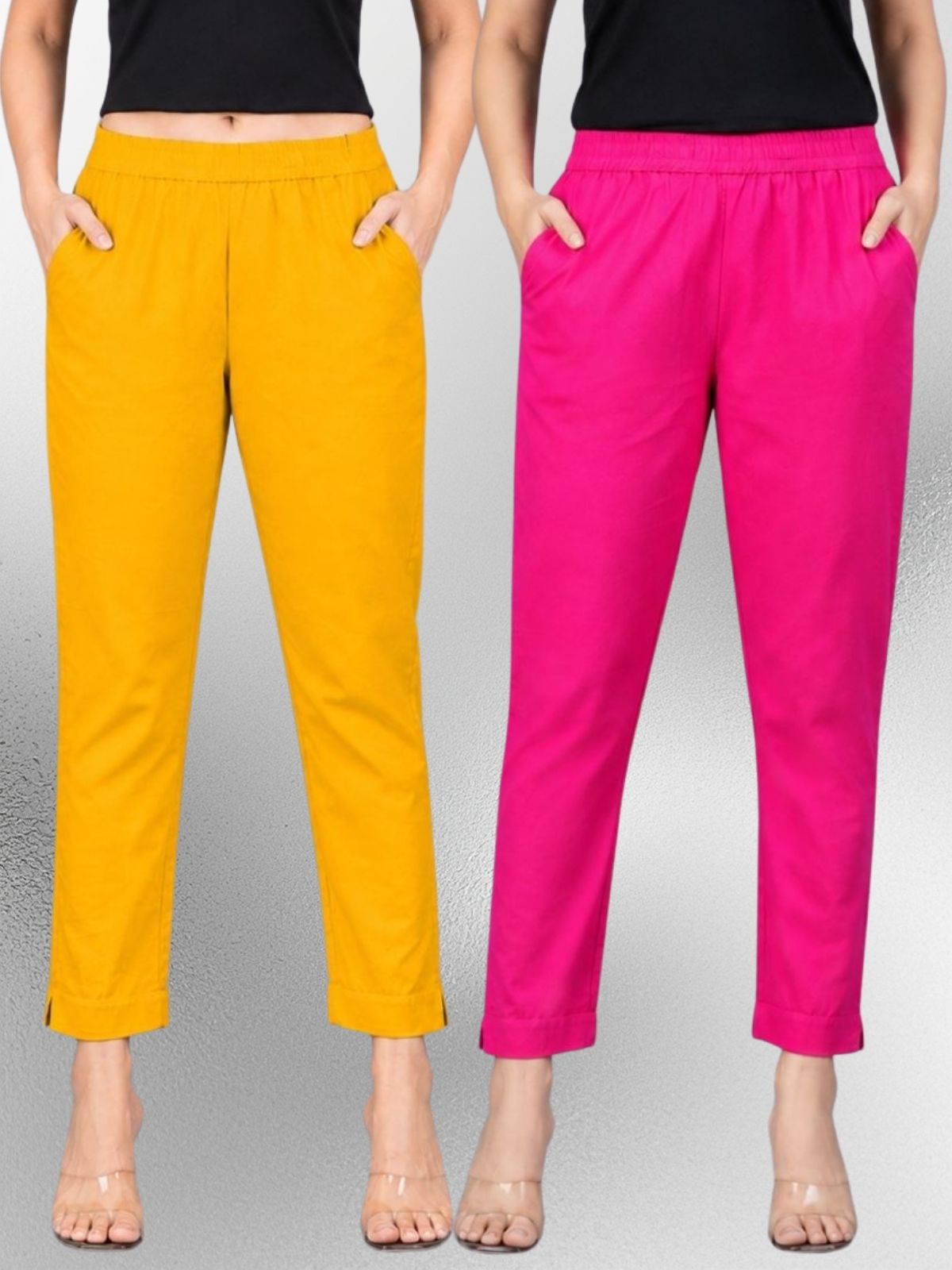 Mustard & Rani Regular Fit Elastic Cotton Trouser Combo