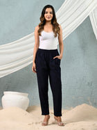 Navy Blue Regular Fit Elastic Cotton Trouser