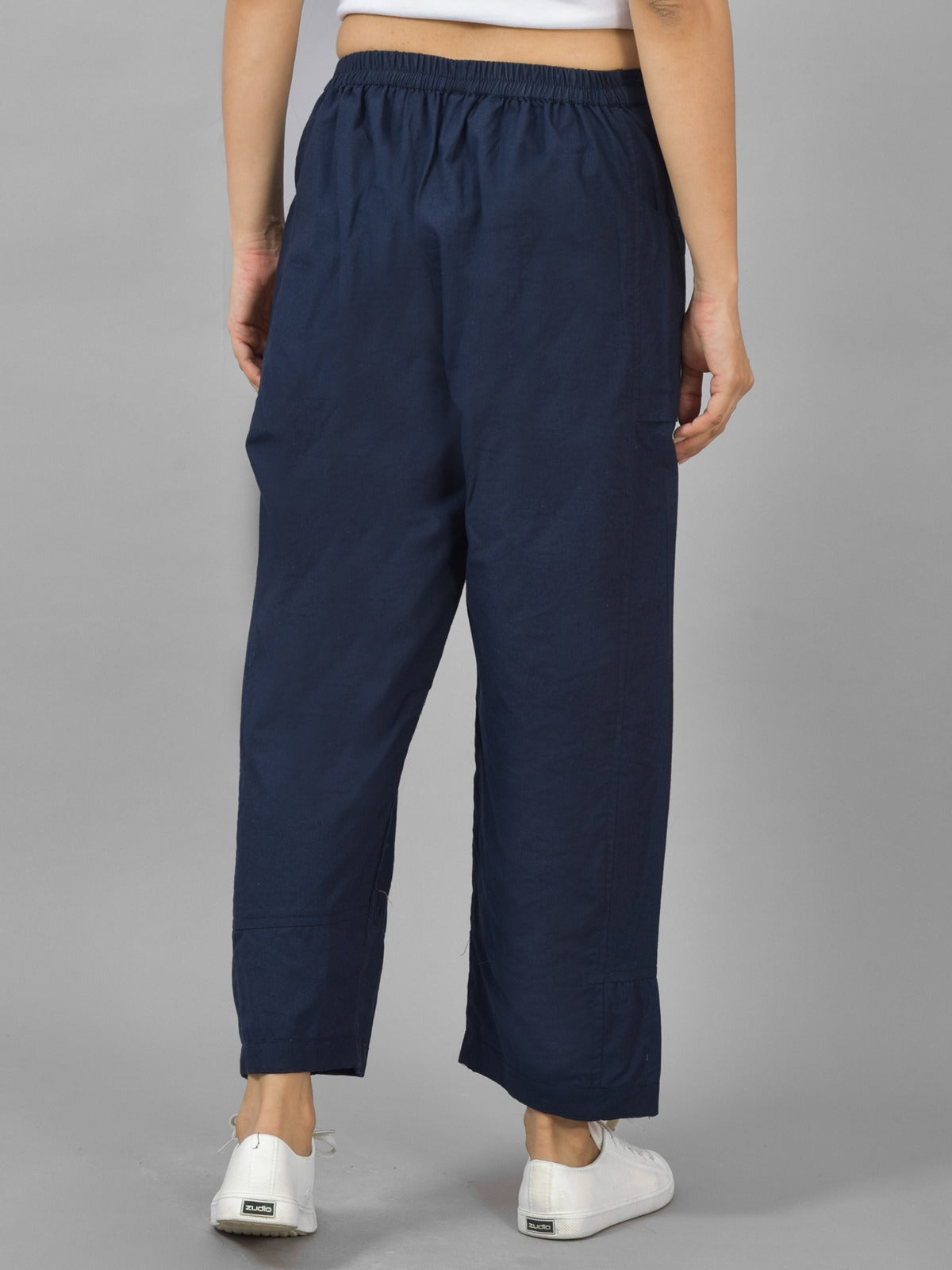 Navy Blue Side Pocket Pure Cotton Straight Cargo Pant