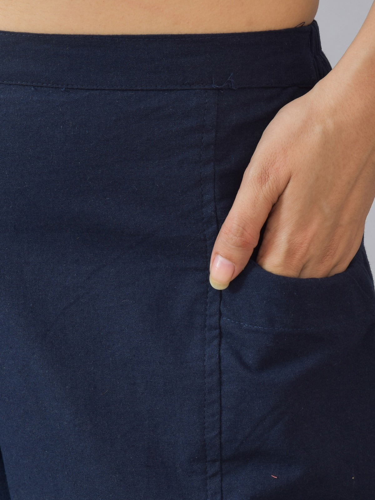 Navy Blue Side Pocket Pure Cotton Straight Cargo Pant