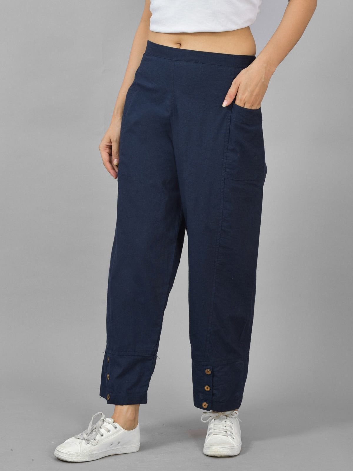NavyBlue & TealBlue Cotton Straight Cargo Pant Combo
