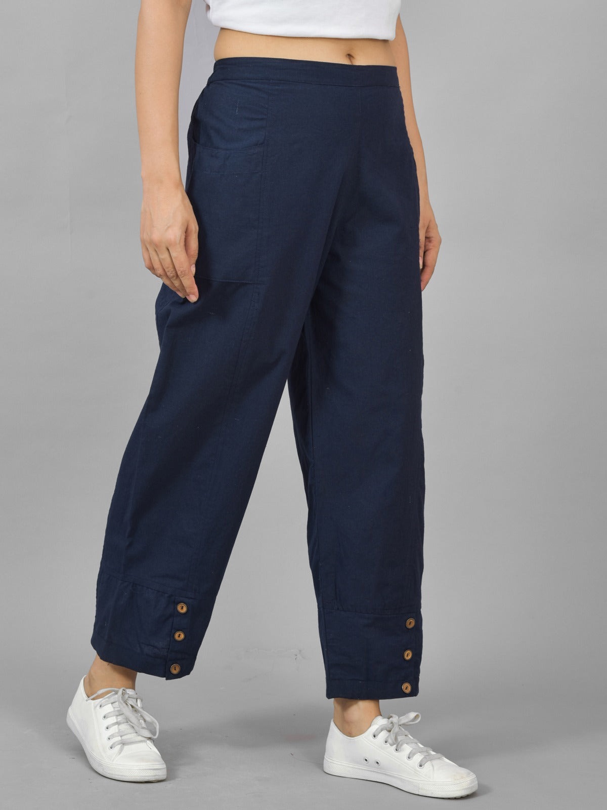 NavyBlue & TealBlue Cotton Straight Cargo Pant Combo