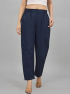 Navy Blue Regular Fit Cotton Formal Trouser