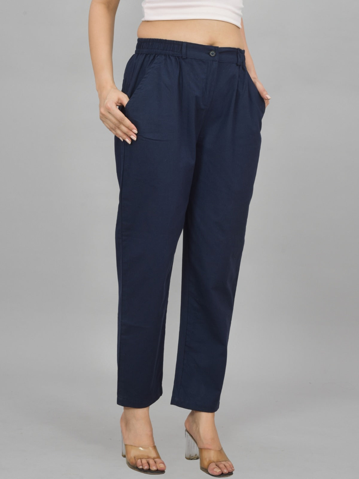 Navyblue & Wine-Regular Fit Cotton Formal Trouser Combo